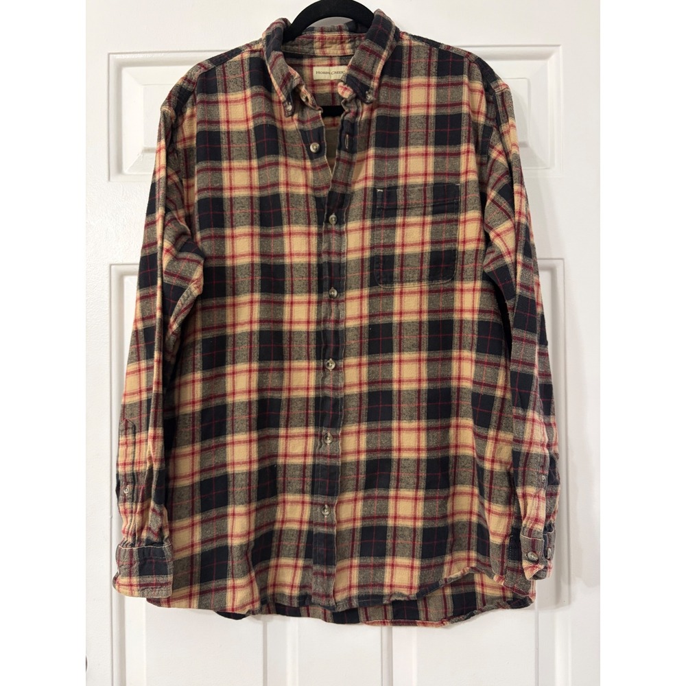Hobbs Creek | Plaid Flannel Button Down Shirt | XL || Tan Navy Red|
